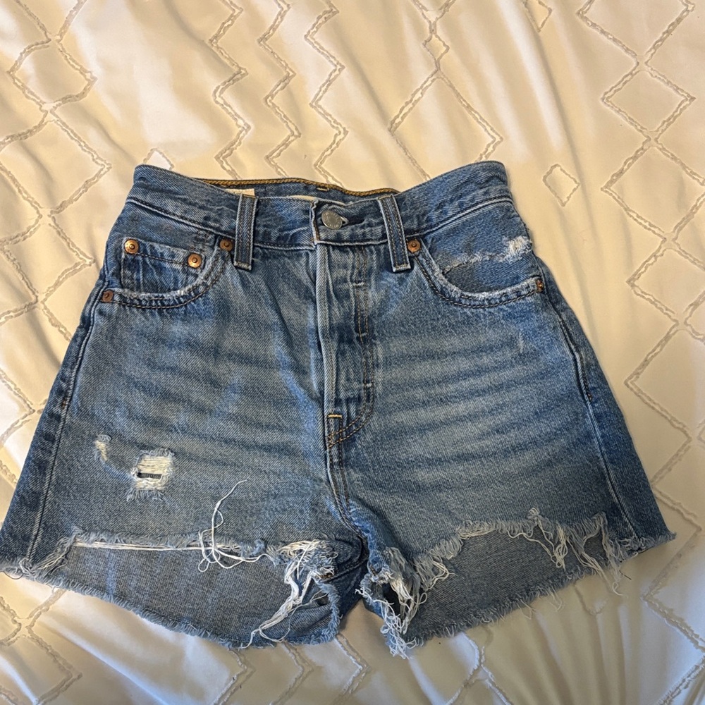 Levi's Blue Distressed Jean Shorts